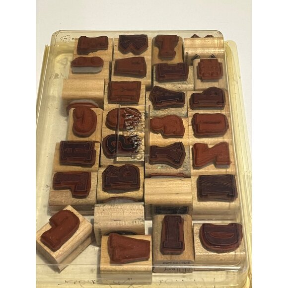 Stampin' Up! Alphabet Attitude Rubber Stamps Set In Wooden Blocks With Plastic C - Picture 2 of 3